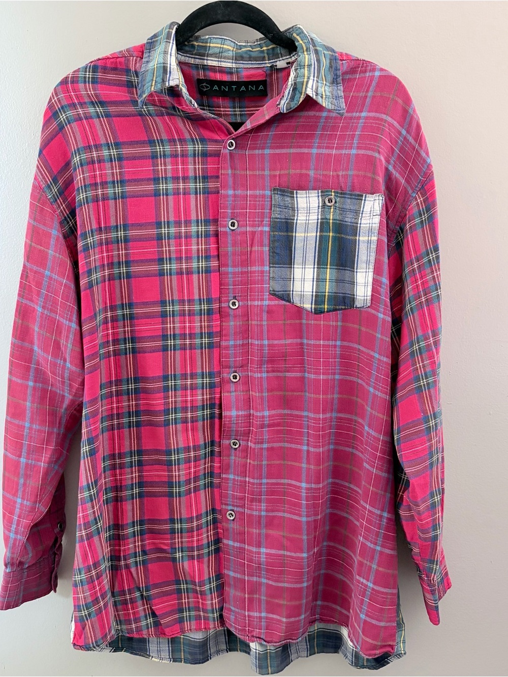 90s Vintage Santana Mixed Plaid Colorblock Flannel Shirt Mens XL